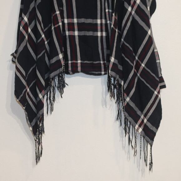 Charming Charlie Blue Plaid Fringe Long Sleeve Open Front Blouse Sz L - Picture 4 of 12